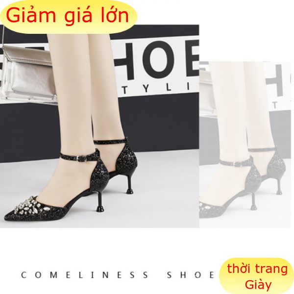 Giày Cao Gót 6.5cm Mũi Nhọn Đính Đá Thời Trang Dành Cho Nữ