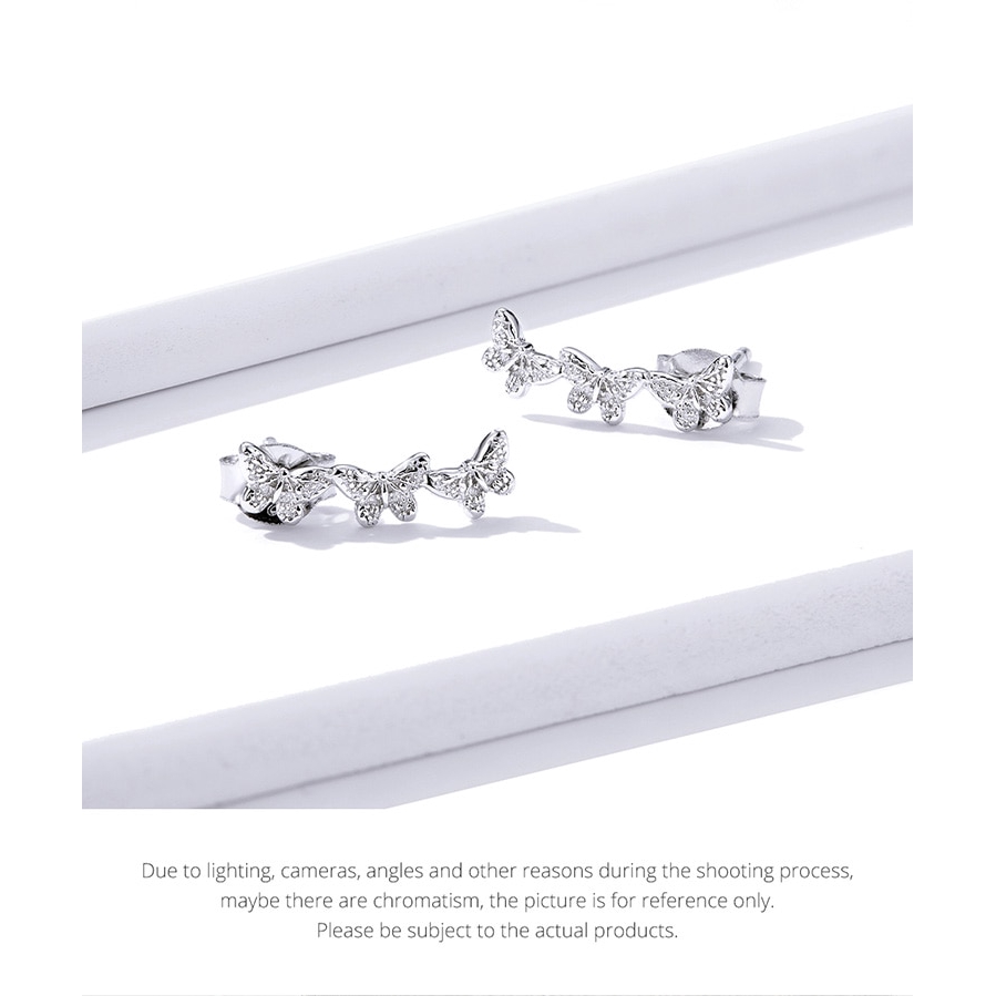 Bông Tai Bamoer BSE377 Bằng Bạc 925 Thiết Kế Ba Chú Bướm Thời Trang Cho Nữ