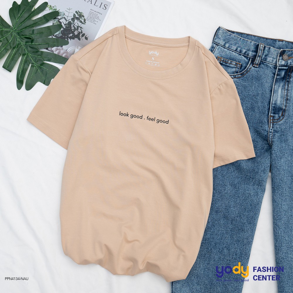 Áo phông nữ YODY cổ tròn form rộng vải cotton thoáng mát PPN4134 | BigBuy360 - bigbuy360.vn