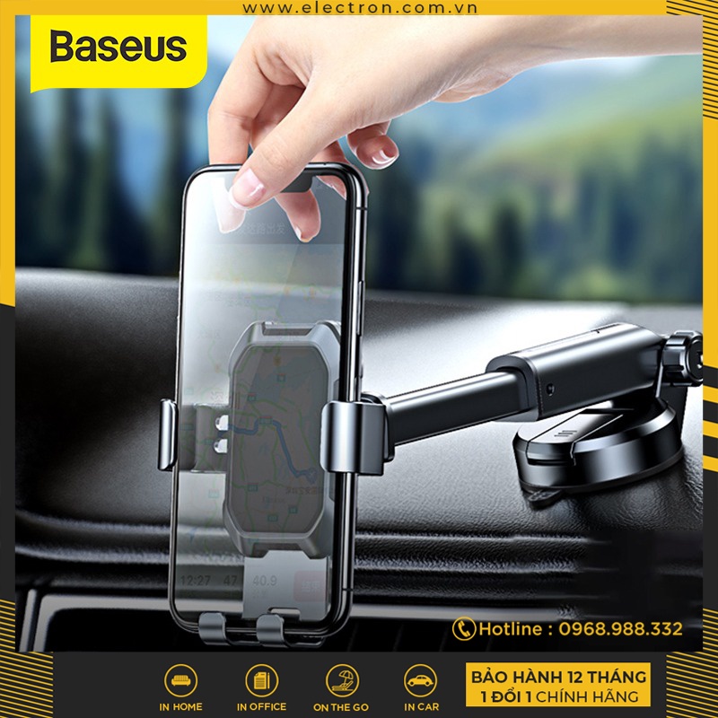 Giá đỡ điện thoại hút chân không dùng gắn kính hoặc táp lô trên xe hơi Baseus Tank Gravity Car Mount