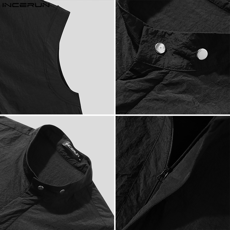 Áo khoác sát nách Incerun dáng rộng cổ cao phối dây rút thời trang cho nam