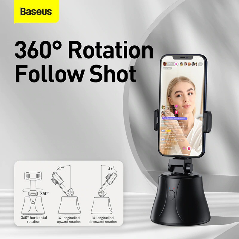 Đế kẹp điện thoại thông minh chống rung xoay 360 độ hỗ trợ chụp ảnh, livestream Baseus 360°AI Following Shot Tripod Head