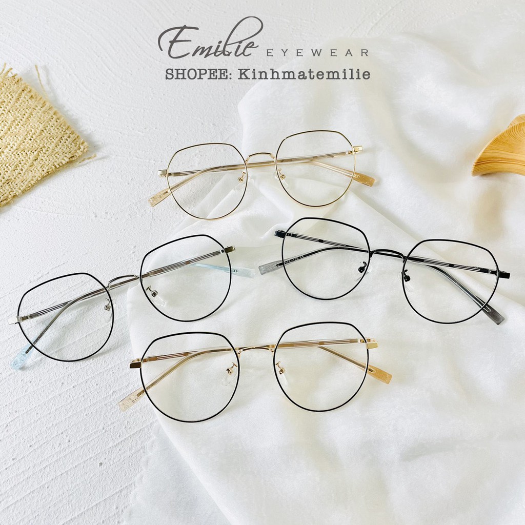 Kính gọng mảnh tròn bầu nam nữ Emilie eyewear chất liệu kim loại phụ kiện thời trang 9119