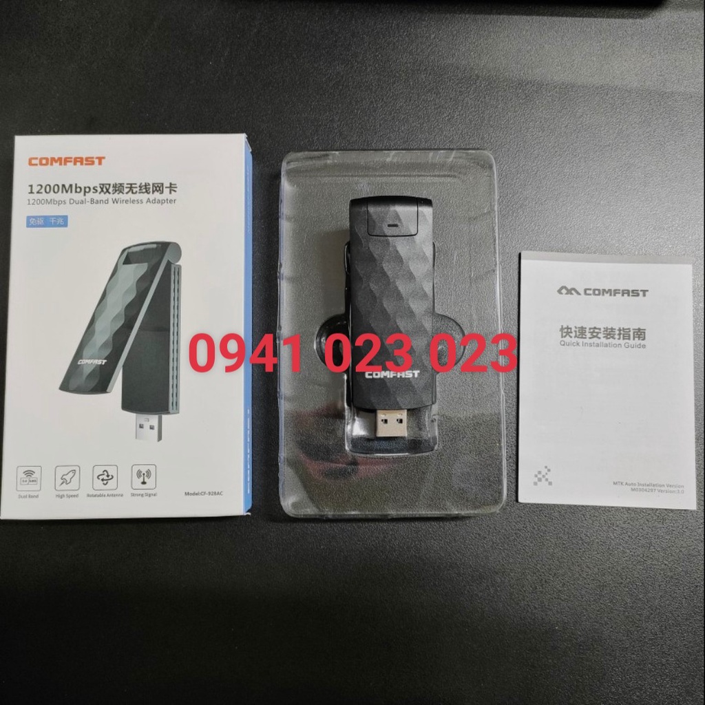 Usb wifi adapter COMFAST 1200Mbps 802.11AC - 2.4G / 5GHz USB 3.0 - hỗ trợ windows 7/10/11 - CF-928AC - Bảo hành 24 tháng