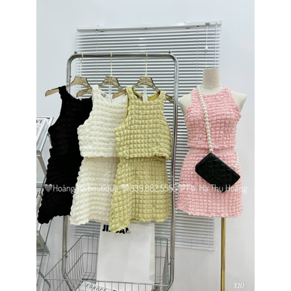 [Set váy] Set 2 món áo và váy đi chơi tiệc phong cách hàn quốc với chân váy ngắn sexy kèm áo không tay cổ tròn chất xốp