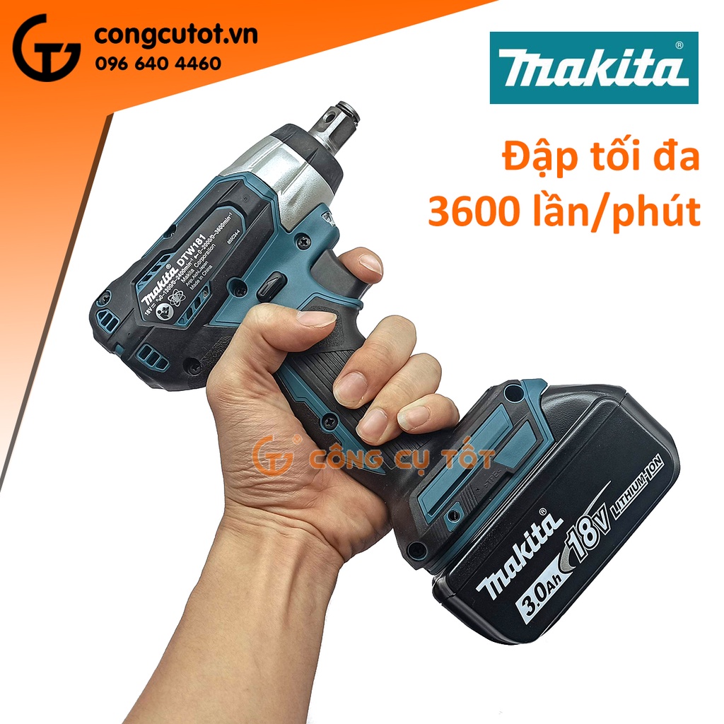 Bộ máy xiết ốc 210Nm Makita DTW181RFE cốt 1/2 inch 2 pin 18V 3Ah kèm sạc nhanh