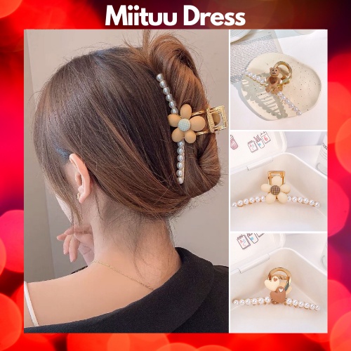 Kẹp tóc Hàn Quốc đính đá ngọc Cặp tóc càng cua kim loại gấu tim hoa thời trang siêu nhẹ cho nữ xinh sang chảnh Miituu KG