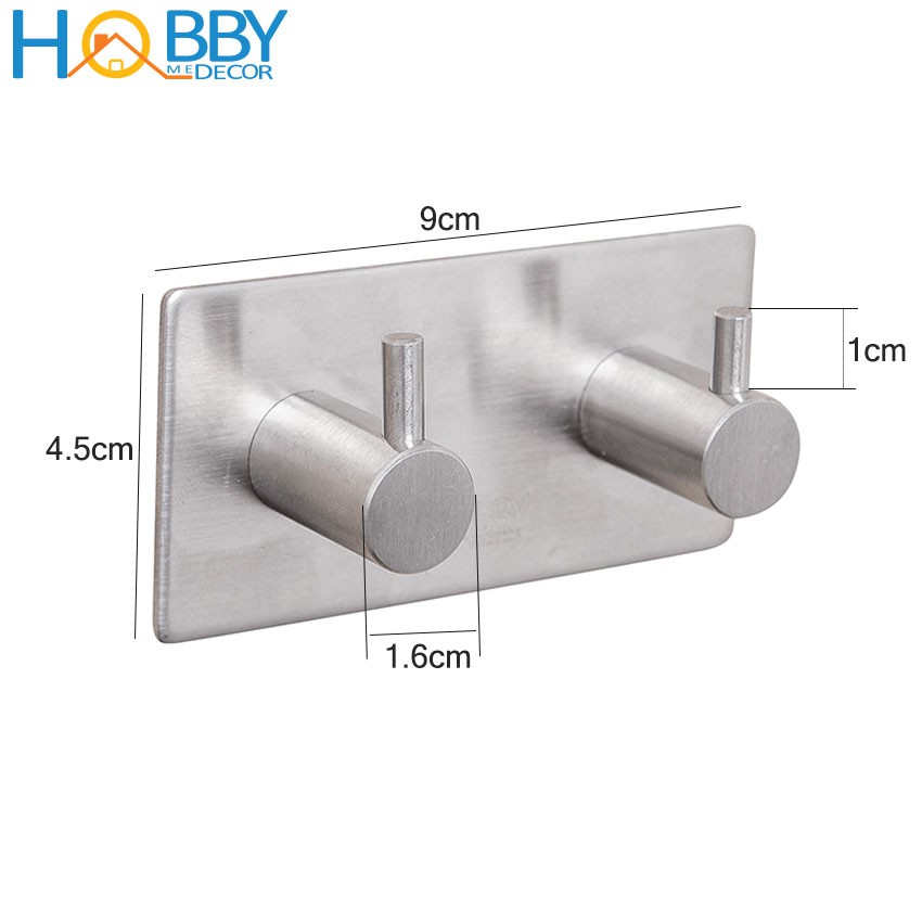 Móc treo quần áo 2 chấu HOBBY Home Decor 2TV160 - Inox 304 có sẵn keo dán siêu dính