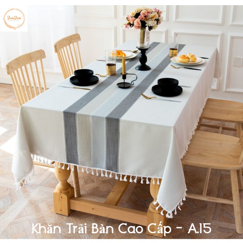 K22_Khăn trải bàn Cao Cấp có tua hình vuông/chữ nhật chất liệu cotton 100% Phong cách Bắc Âu