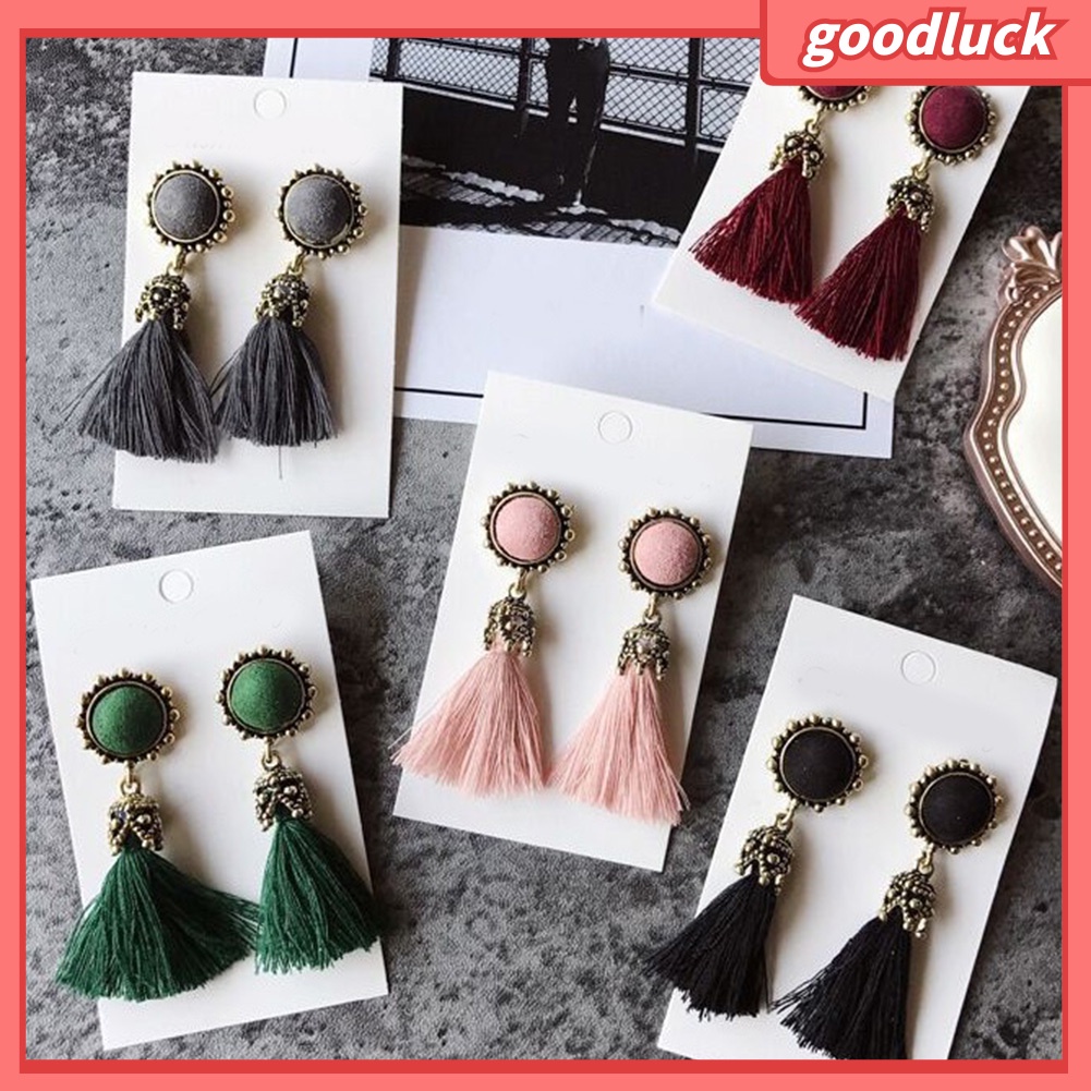 Đôi Bông Tai Dáng Dài Phối Tua Rua Thời Trang Cho Nữ