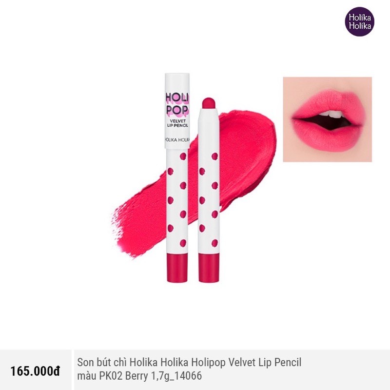 Son bút chì mềm môi Holika Holika Holipop Velvet Lip Pencil