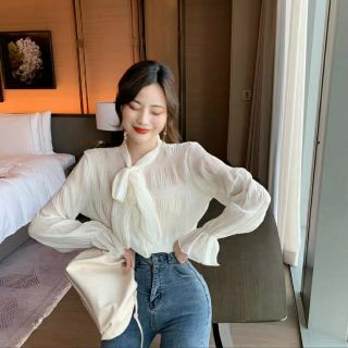 (SẴN) Áo sơ mi thắt nơ mỏng B3
