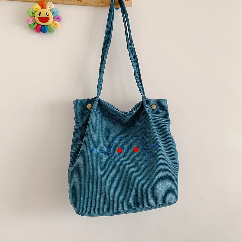 Túi Tote Vải Nhung Thêu Họa Tiết Thiết Kế Cỡ Lớn Thời Trang Xinh Xắn
