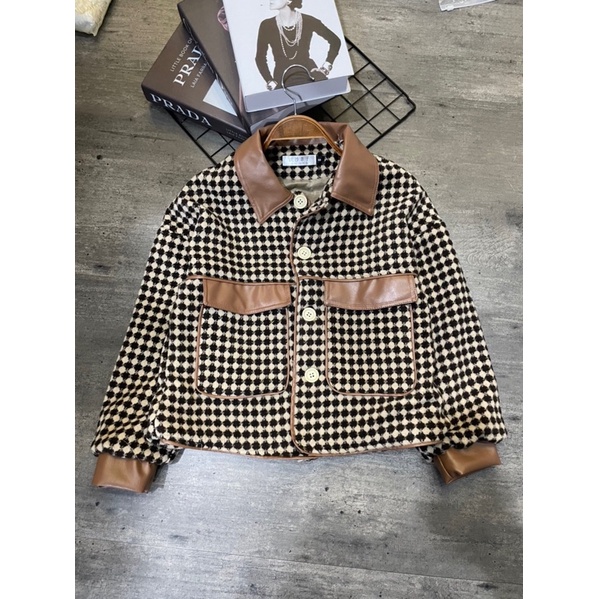 Áo Khoác Dạ Phối Da Sang Chảnh