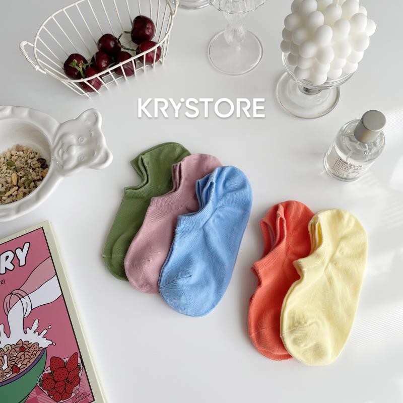 Tất vớ lười nữ trơn màu basic chất cotton thoáng Krystore TL08