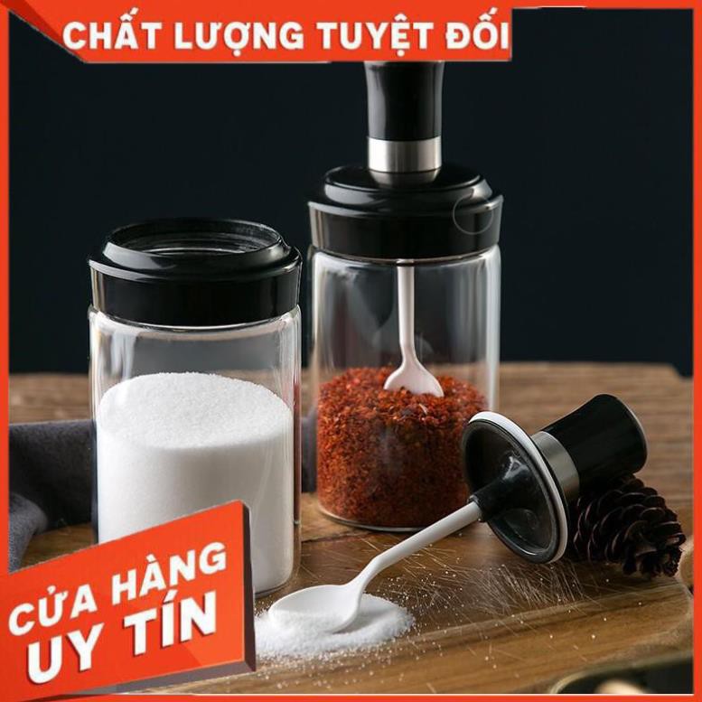 [Hàng loại 1] Hủ đựng gia vị kèm muỗng, lọ đựng gia vị thủy tinh có nắp thìa