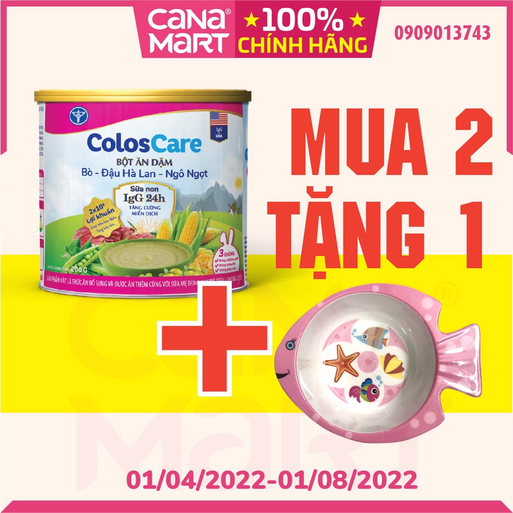 Bột ăn dặm Coloscare Bò - Đậu Hà lan - Ngô ngọt - Sữa non IgG 24h cho bé từ 6-24 tháng tuổi (200g)