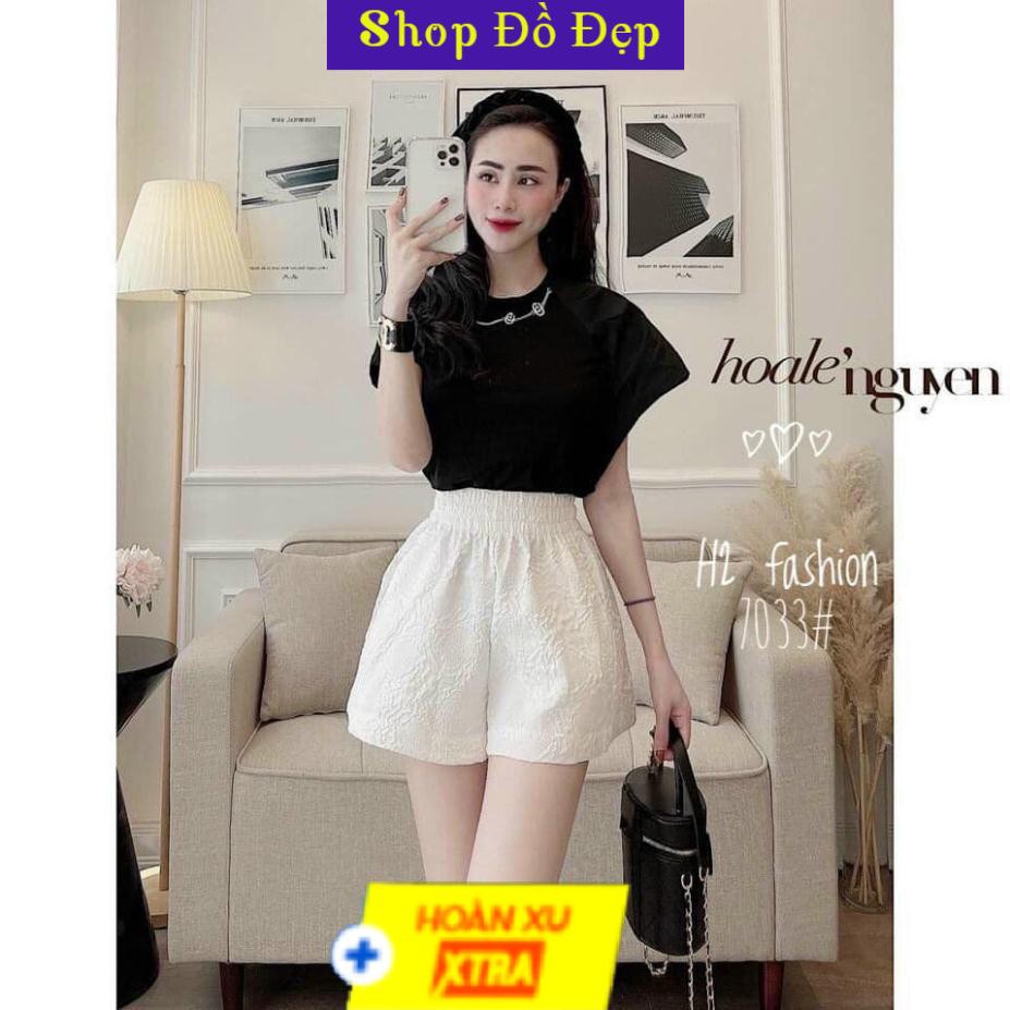 Quần Short nữ phồng hoa cao cấp, Quần cạp chun cao, có túi, họa tiết hoa nhăn, hàng quảng châu/thoitrangs
