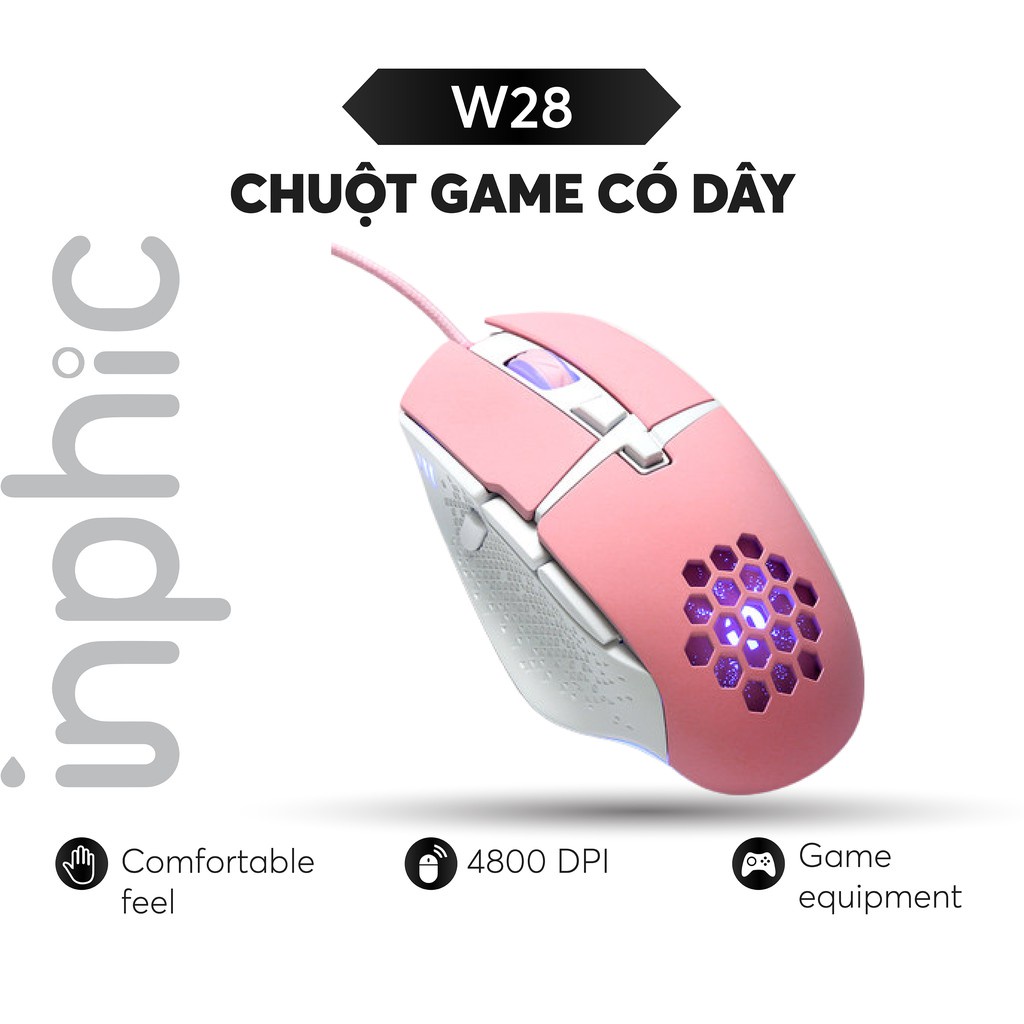 Chuột Chơi Game INPHIC W28 Có Dây Có Lỗ Thoáng 800-4800DPI Dùng Cho Game Thủ Chuyên Nghiệp