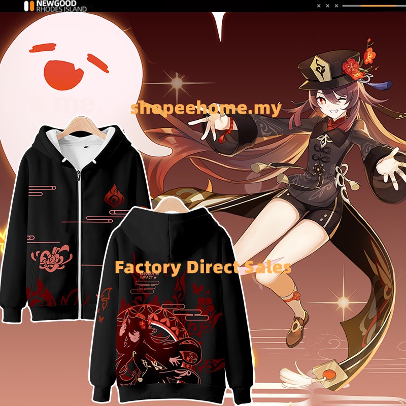 Áo Khoác Hoodie Tay Dài Dáng Rộng Có Khóa Kéo In Họa Tiết Genshin Va Chạm Hu Tao 3D Thời Trang Unisex 2022