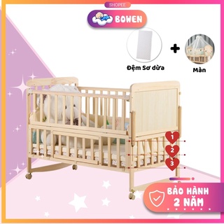 Cũi Em Bé Tặng Kèm Màn, Nôi Cũi Gỗ 2 Tầng Gỗ Thông 5 Chức Năng 105x60x85 ( BH 2 Năm )