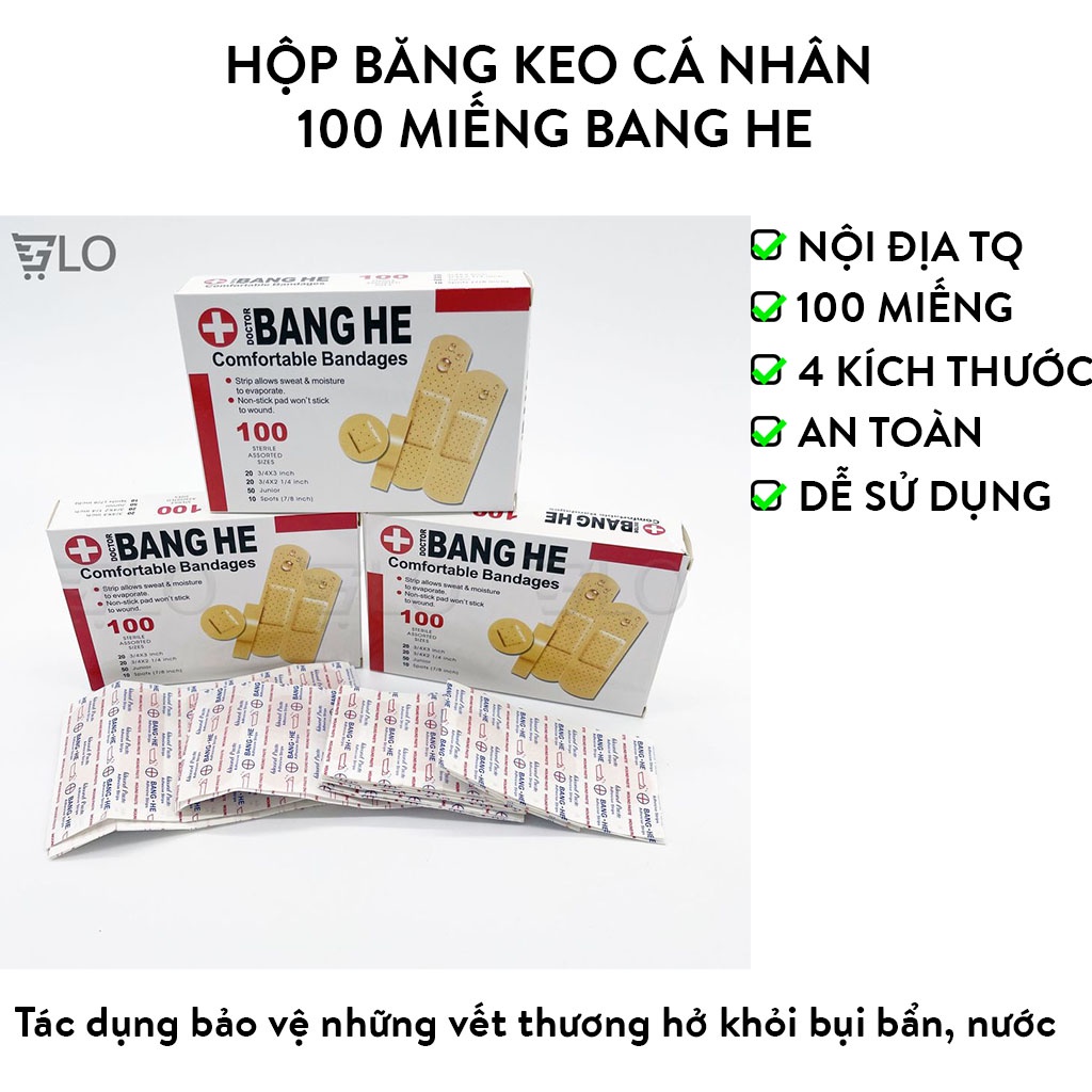 Hộp Băng Keo Cá Nhân 100 Miếng, Gạc Vết Thương, An Toàn Tiện Dụng Cho Gia Đình Và Các Cơ Sở Y Tế