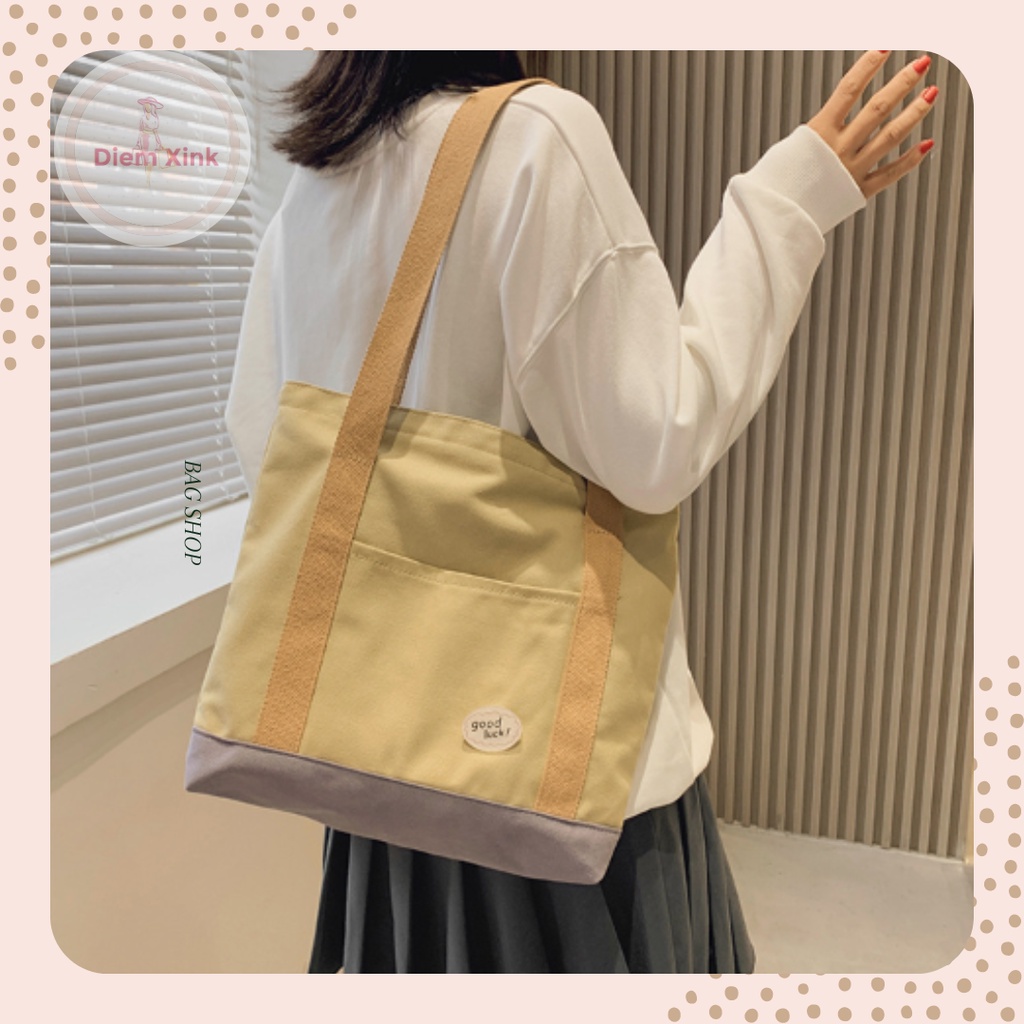 Túi Đeo Vai Vải Canvas Cỡ Lớn Phong Cách Ulzzang Năng Động Dành Cho Học Sinh Sinh Viên- Diễm Store- T97-13