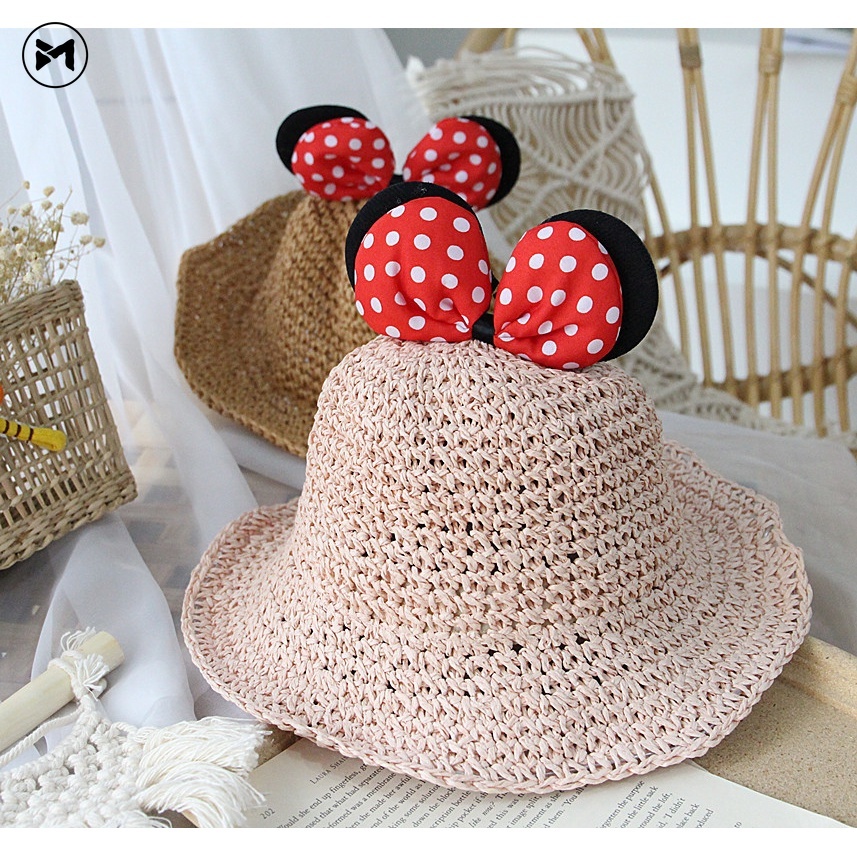 Nón Cối Phối Ruy Băng Chấm Bi Dễ Thương Cho Bé