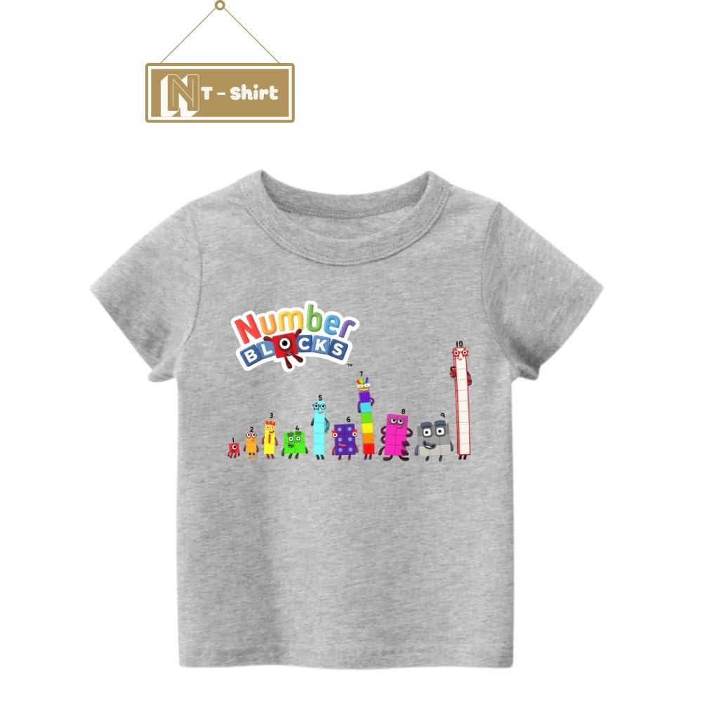 Áo thun cho bé trai và bé gái in hình hoạt hình Number Blocks dễ thương, chất liệu cotton mềm mịn thoáng mát NTShirt