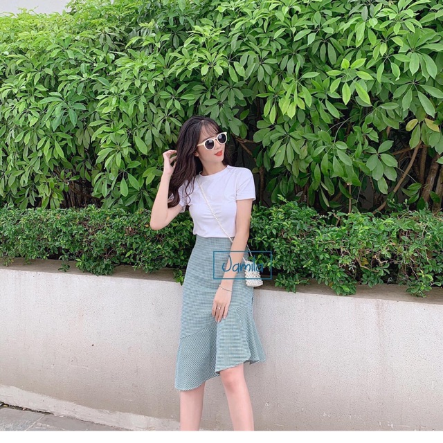 Áo thun cotton tàu chân váy nhung đuôi cá lên dáng xinh cực