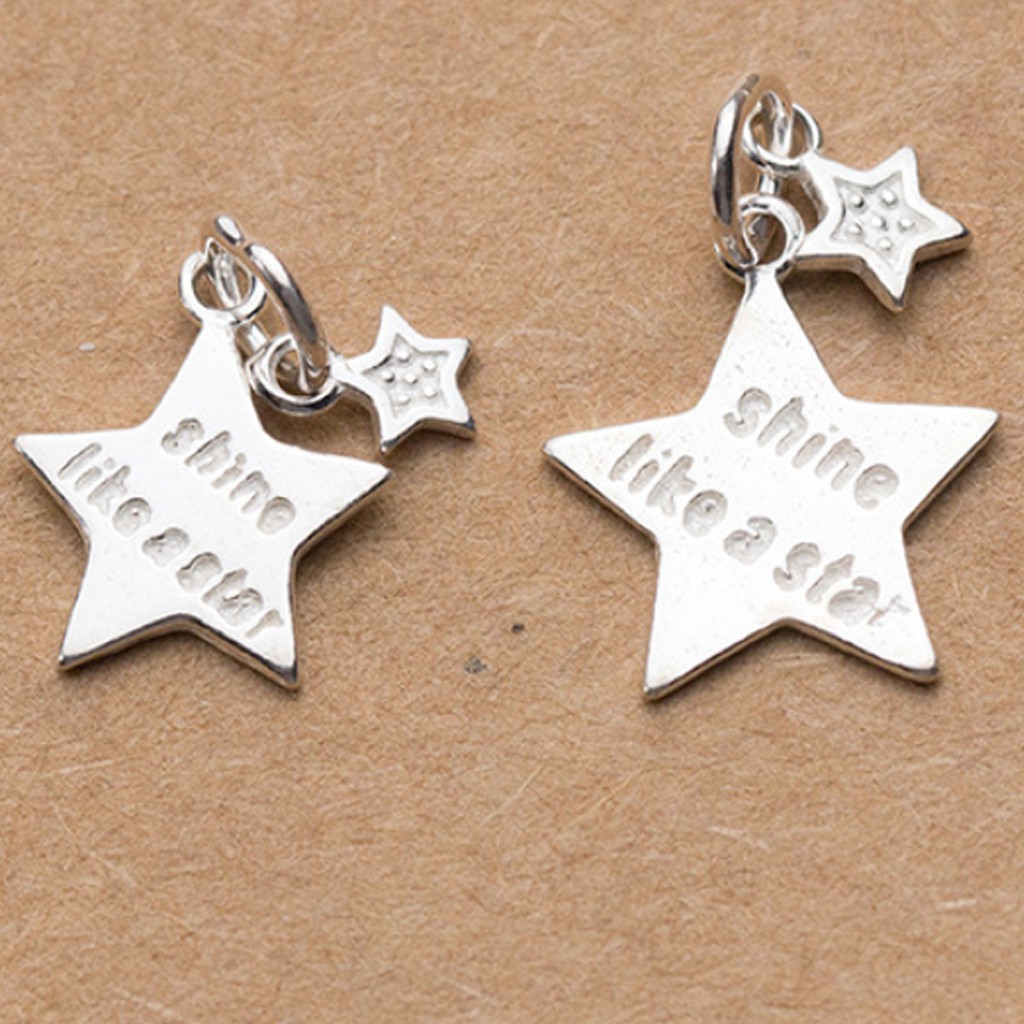 Charm bạc hình ngôi sao 5 cánh to nhỏ có khắc chữ NQ Jewelry