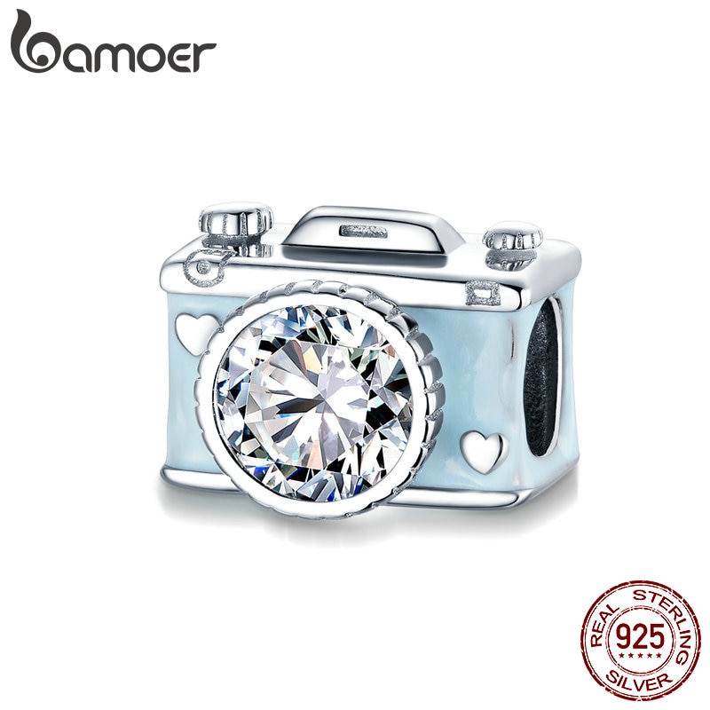 Hạt charm Bamoer chất liệu bạc 925 hình máy ảnh trang trí vòng tay