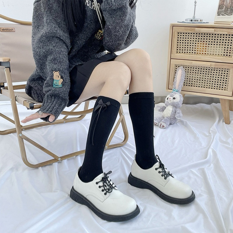 Xiangbao Vớ Cotton Cao Đến Đầu Gối Phối Ruy Băng Thắt Nơ Bên Hông Ngọt Ngào Phong Cách Lolita Nhật Bản Cho Nữ