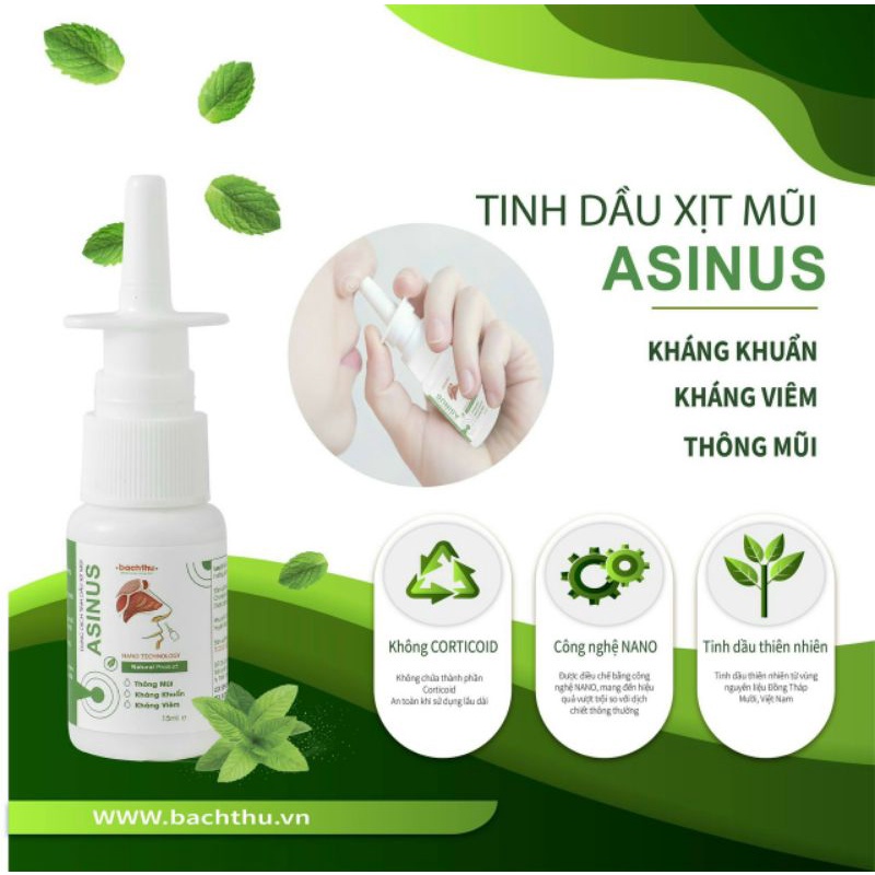 Xịt xoang asinus xịt mũi nano tinh dầu tràm trà, cỏ hôi và bạc hà giúp giảm xoang mũi cấp mãn tính