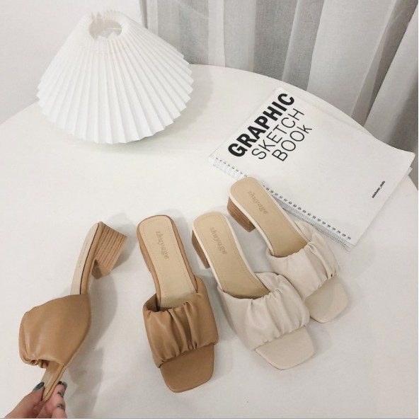[SẴN] Dép cao gót bèo nhún đế 4cm giá mềm G039