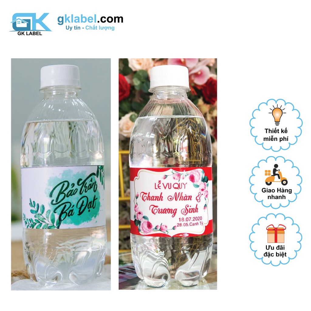 In tem nhãn dán,logo,sticker Chai nước lọc đám cưới => thiết kế theo yêu cầu => MIỄN PHÍ THIẾT KẾ