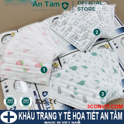 Hộp 50 chiếc khẩu trang y tế kháng khuẩn cao cấp in họa tiết An Tâm