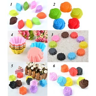 Khuôn cupcake silicon hồng, mận, hướng dương, lá và trái tim