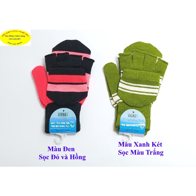 Găng tay len Bao tay len Nữ Hở 5 ngón Có nắp Sọc ngang Nhãn SUN-G Len Acrylic Chống nắng Giữ ấm Bảo vệ da tay Sx tại VN