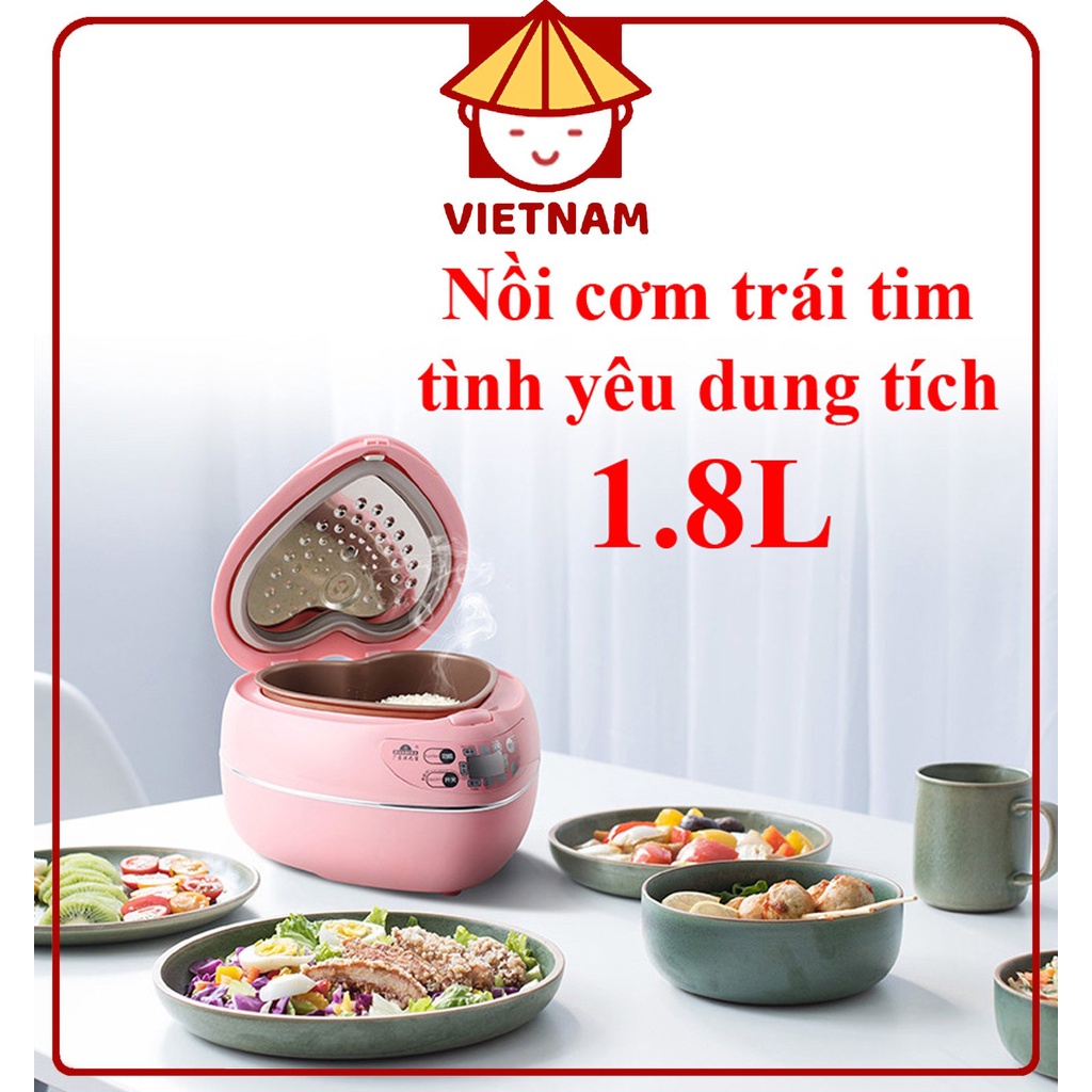 Nồi Cơm Điện Trái Tim 1.8 lít Công suất 600W, Nồi cơm điện giữ nóng thông minh, Thiết kế Sang trọng, Dễ Thương