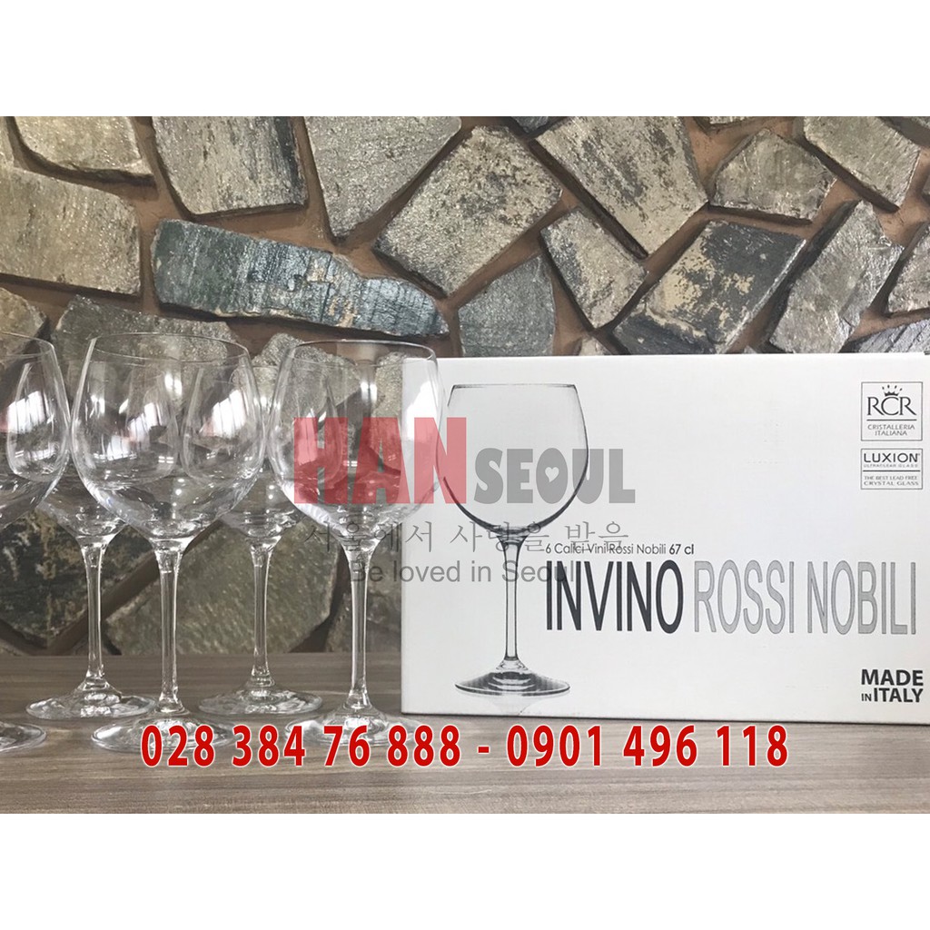 Bộ 6 ly pha lê rượu vang đỏ bầu lớn RCR của Ý dòng Luxion ® Invino ROSSI NOBILI 670ml (Goblet for Selected Red Wines)