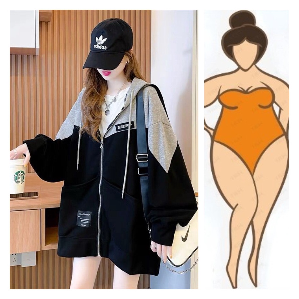 Áo khoác hoodie tay dài dáng rộng kích thước lớn 40-150kg cho nữ