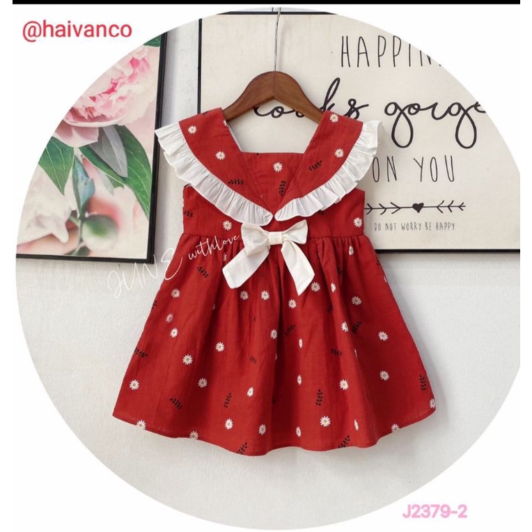 Đầm váy bé gái dễ thương mềm mại dáng xòe chất đũi xước cao cấp tay cánh tiên Haivanco thoáng mát đi học đi chơi đều đẹp