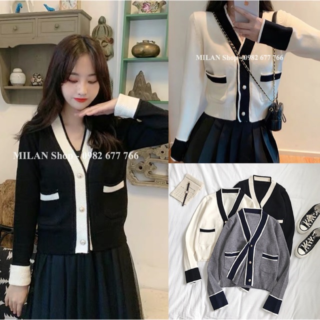 Áo len cổ tim cài khuy 2 túi thời trang hot hit