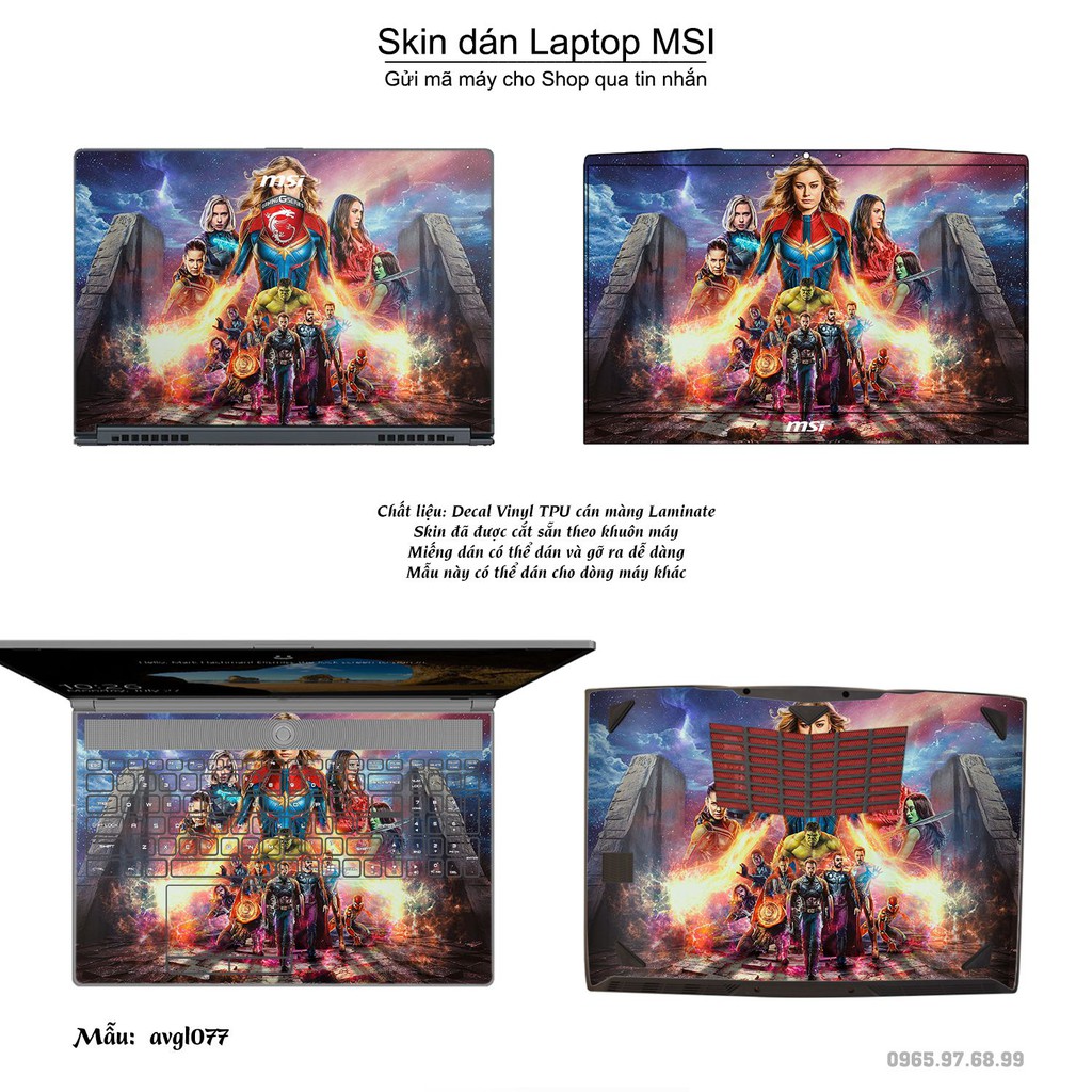 Skin dán Laptop MSI in hình Avenger (inbox mã máy cho Shop)