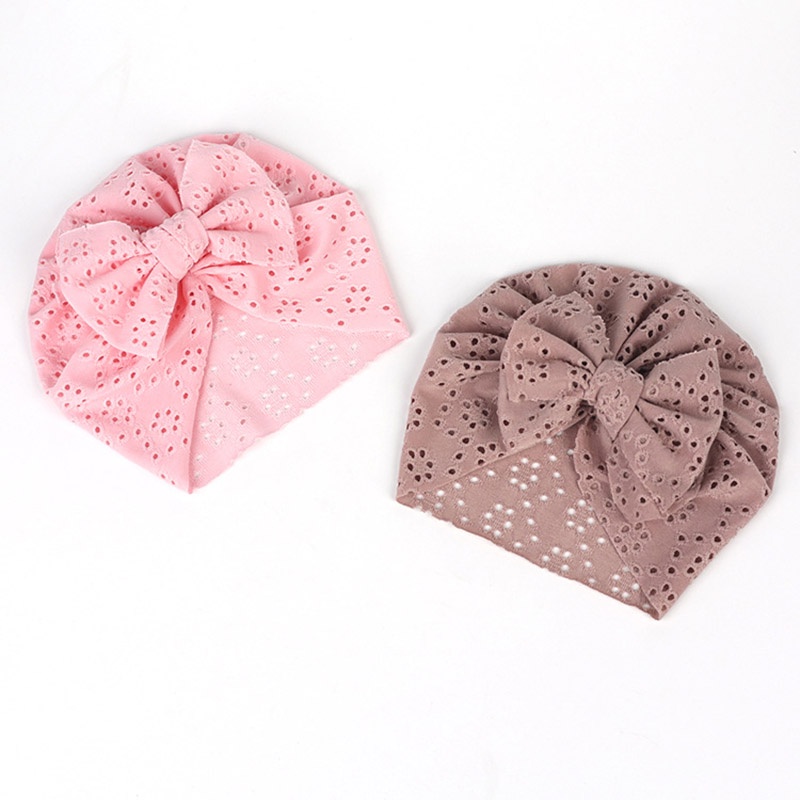 Mũ Beanie Mềm Mại Co Giãn Màu Trơn Phối Nơ Thời Trang Mùa Hè Cho Bé Gái Sơ Sinh