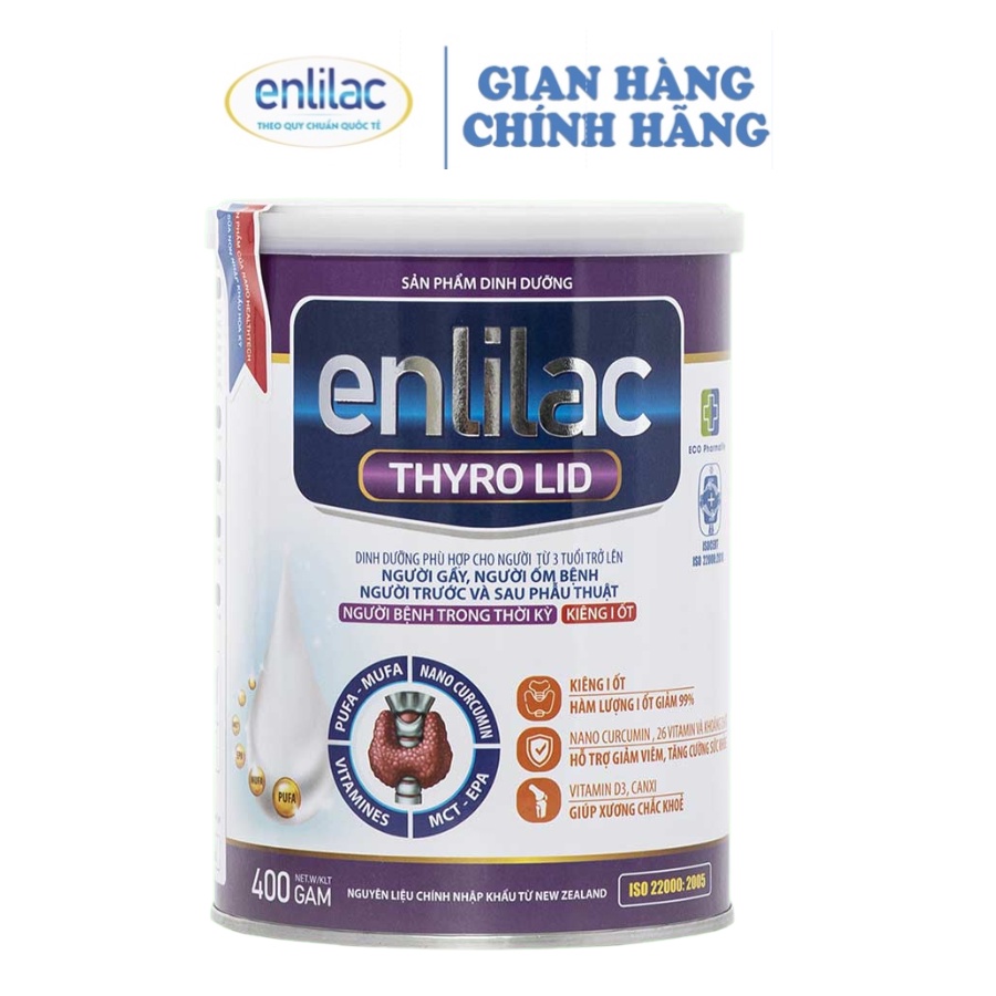 Sữa bột Enlilac Thyro LID- Lon 400g - Dinh dưỡng tăng cường sức khỏe cho bệnh nhân cường giáp, kiêng iod