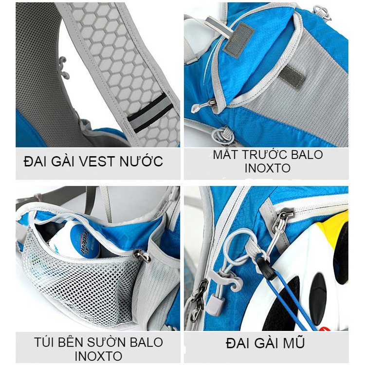 Balo leo núi, chạy bộ, đi xe đạp INOXTO L556 cao cấp thế hệ mới, 11 ngăn, 3 đai gài bụng, dung tích lớn 12L