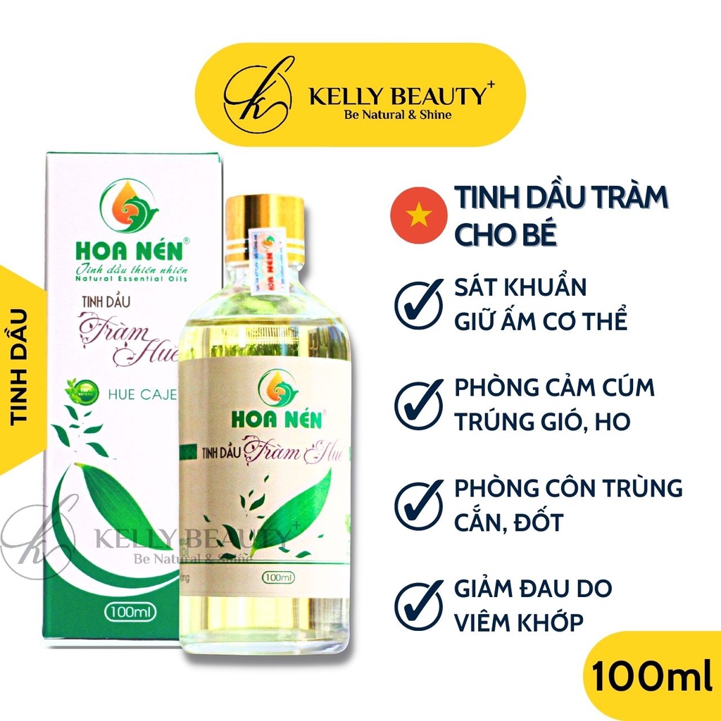 Tinh Dầu Tràm Huế HOA NÉN 100ml - Giữ Ấm, Phòng Cảm Cúm, Ho, Côn Trùng Cắn, Muỗi Đốt; Giảm Đau Khớp | KELLY BEAUTY