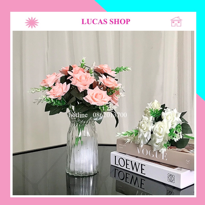 Cụm Hoa Hồng Cánh Xoắn 30cm 7 Nhánh (Kèm Lá)  Decor Nhà Cửa, Trang Trí Chụp Ảnh